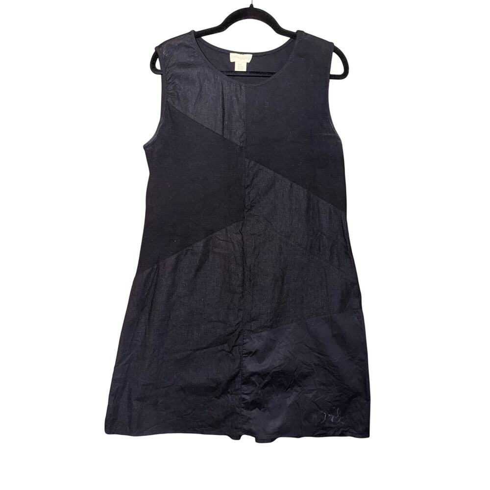 Cynthia Rowley black mixed media rib knit linen dress plus size 1X pockets patch